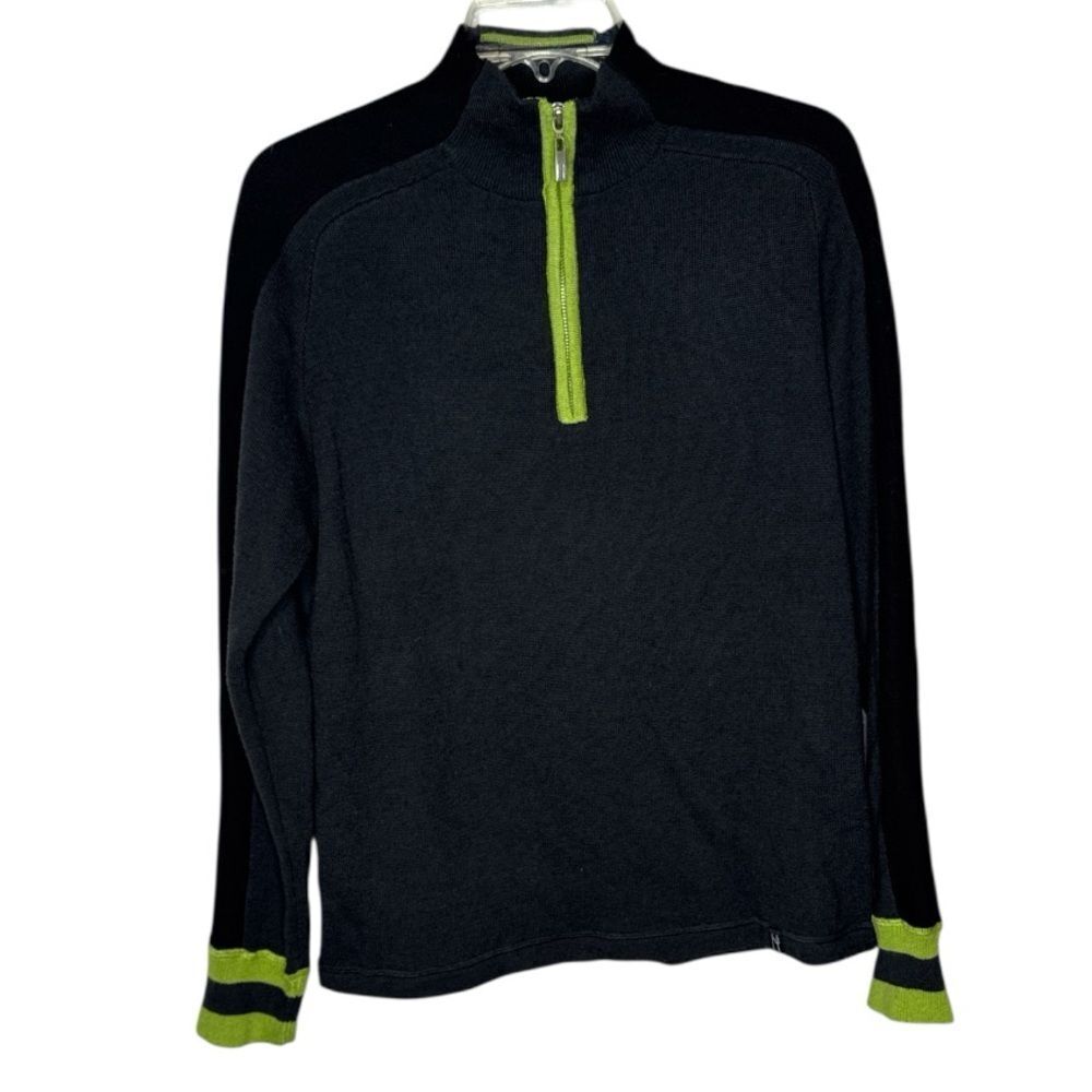 Neve Men's Black and Green Wool‎ Blend Quarter-Zip Sweater. Size Small.